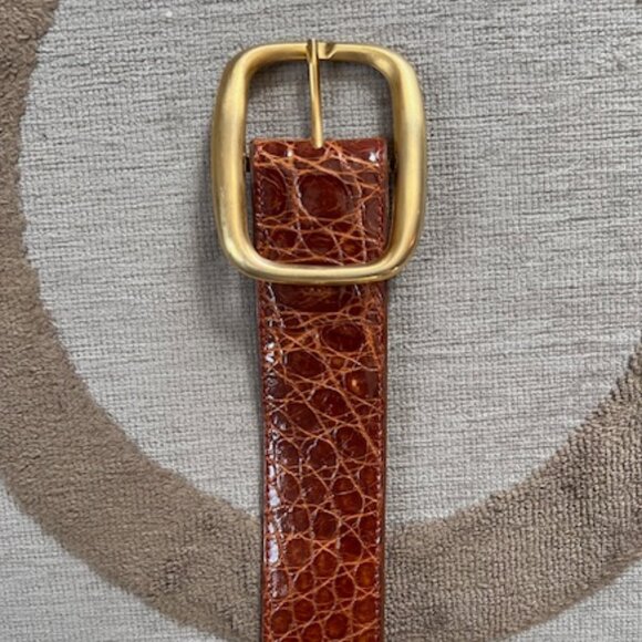 VINTAGE Luc Benoit Brown Crocodile Embossed Leather Woman's Belt - Picture 2 of 9